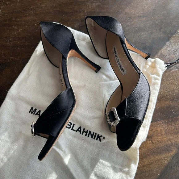 Manolo Blahnik Black Heels with Crystal Buckle - Picture 3 of 5